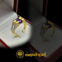 แหวนโกเมนม่วง ก้านแยกฝังเพชร