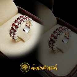 แหวนพลอยทับทิมแถว2แถว ฝังสวยๆ