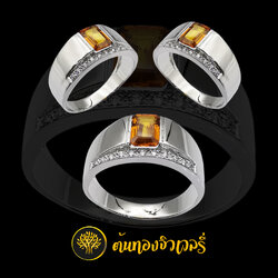 แหวนเงิน พลอยบุษราคัม เพชรแถว