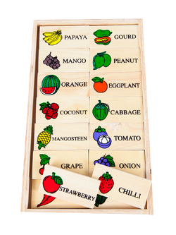 โดมิโนภาพกับคำอ่านภาษาอังกฤษชุดผัก-ผลไม้ , ของเล่นไม้, ของเล่นเสริมพัฒนาการ, ของเล่นเด็กอนุบาล, สื่อการสอนเด็กอนุบาล