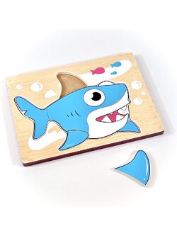 ภาพตัดต่อ สัตว์ปลาฉลาม จิ๊กซอว์6ชิ้น จิ๊กซอว์ไม้ สื่อการสอน ของเล่นไม้