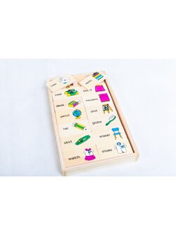 โดมิโน ภาพกับคำอ่านภาษาอังกฤษ ชุดเครื่องใช้นักเรียน ,ของเล่นไม้, ของเล่นเสริมพัฒนาการ, ของเล่นเด็ก, สื่อการสอน