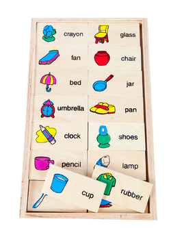 01119 โดมิโนภาพกับคำอ่านภาษาอังกฤษชุดเครื่องใช้ , ของเล่นไม้, ของเล่นเสริมพัฒนาการ, ของเล่นเด็กอนุบาล, สื่อการสอนเด็กอนุบาล