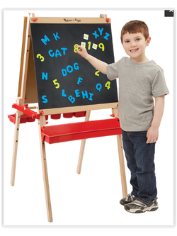 ชุดกระดานสองหน้าที่ครบครัน ด้านหนึ่งเป็นกระดานดำและกระดานแม่เหล็กในตัว อีกด้านเป็นไวท์บอร์ดอย่างดี ในชุดมาพร้อมตัวอักษรแม่เหล็ก Deluxe Magnetic Standing Easel Melissa&Doug, ของเล่นเสริมพัฒนาการ, ของเล่น