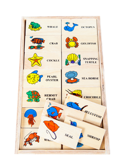 โดมิโนภาพกับคำอ่านภาษาอังกฤษชุด สัตว์น้ำ , ของเล่นไม้, ของเล่นเสริมพัฒนาการ, ของเล่นเด็กอนุบาล, สื่อการสอนเด็กอนุบาล