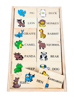 โดมิโนภาพกับคำอ่านภาษาอังกฤษ ชุดสัตว์ , ของเล่นไม้, ของเล่นเสริมพัฒนาการ, ของเล่นเด็กอนุบาล, สื่อการสอนเด็กอนุบาล