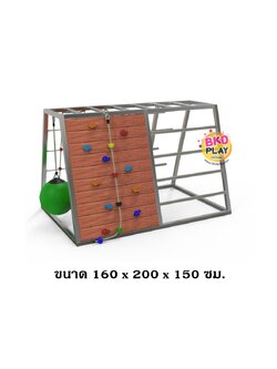เครื่องเล่นสนามไม้+โครงสแตนเลส เกรด304 ไต่หน้าผา ปีนตาข่าย ไต่บันได ชิงช้า รุ่น BKDPLAY-S-05 ไม้เนื้อแข็ง ผลิตในไทย ใช้สแตนเลสไม่เป็นสนิม เครื่องเล่นสนามกลางแจ้ง เครื่องเล่นสนามไม้ ปีนป่าย กายภาพบำบัด