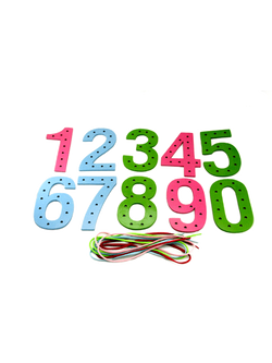 แผ่นตัวเลขร้อยเชือก กระดานตัวเลข 0-9 , ของเล่นเสริมพัฒนาการ, ของเล่นเด็กอนุบาล, สื่อการสอนเด็กอนุบาล วัสดุและสี ปลอดภัยต่อเด็ก มีมาตรฐาน มอก. ตามที่ สพฐ. กำหนด