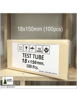 หลอดทดลองแก้ว (Test Tube) 18x150mm (100ชิ้น/กล่อง) Thai