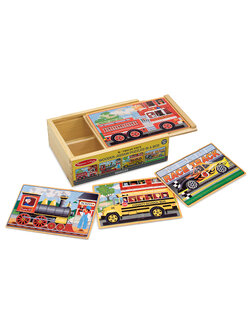 จิ๊กซอไม้ 4-in-1 สี่แบบในกล่องเดียว พร้อมกล่องเก็บอย่างดี Vehicles Jigsaw Puzzles in a Box Melissa&Doug, ของเล่นเสริมพัฒนาการ, ของเล่น