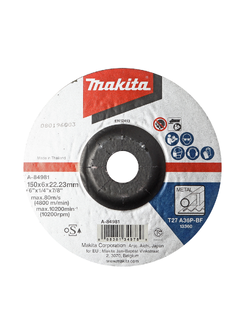 ใบเจียร 6" หนา 6mm. (แท้) A-83858 ยี่ห้อ Makita สำหรับงานโลหะทั่วไป ขนาดแบบละเอียด 150x6x22mm. (003430) (ใบตัดแท้ 100%)