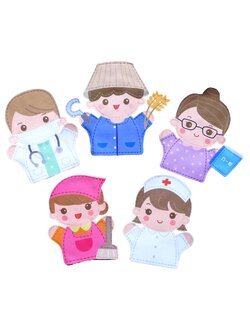 หุ่นมือ บุคคลอาชีพต่าง ๆ ชุด 2 ทำจากผ้าสักกะหลาด ของเล่นเสริมพัฒนาการ ,ของเล่นเสริมทักษะ,ของเล่นเด็ก, สื่อการสอน