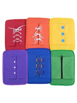 แผ่นเรียนรู้การแต่งกาย 6 แบบ ฝึกแต่งกาย ผูกเชือก ติดกระดุม รูดซิป ใส่เข็มขัด และอื่นๆ สื่อการสอน เด็กอนุบาล