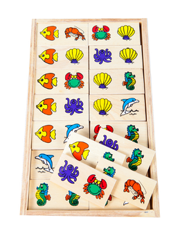 โดมิโนสัตว์น้ำ ,ของเล่นไม้, ของเล่นเสริมพัฒนาการ, ของเล่นเด็ก, สื่อการสอน