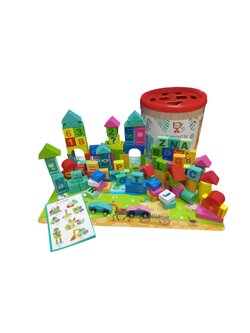 บล็อกไม้ ภาษาอังกฤษ 100 ชิ้น, บล็อคไม้ ของเล่นไม้, ของเล่นเสริมพัฒนาการ, ของเล่นเด็กอนุบาล, สื่อการสอนเด็กอนุบาล