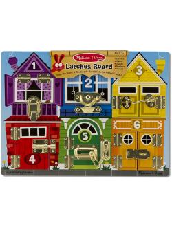 ชุดเล่นเปิดปิดล๊อคสารพัดแบบ แต่ละประตูมีรูปภาพจำนวนที่สอดคล้องกับตัวเลขบนช่อง ฝึกการบังคับมือ การแก้ปัญหา และเรียนรู้เรื่องสีและจำนวน Latches Board Melissa&Doug, ของเล่นเสริมพัฒนาการ, ของเล่น