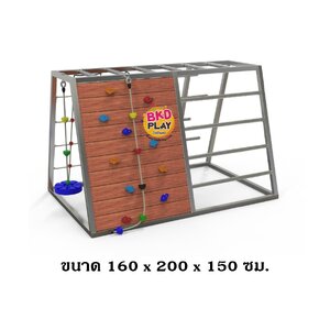 เครื่องเล่นสนามไม้+โครงสแตนเลส เกรด304 ไต่หน้าผา ปีนตาข่าย ไต่บันได ชิงช้า รุ่น BKDPLAY-S-04 ไม้เนื้อแข็ง ผลิตในไทย ใช้สแตนเลสไม่เป็นสนิม เครื่องเล่นสนามกลางแจ้ง เครื่องเล่นสนามไม้ ปีนป่าย กายภาพบำบัด