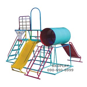 เครื่องเล่นสนามชุดรวมD ประกอบด้วยสไลเดอร์ปีนป่ายแป้นบาสและถังลอด, เครื่องเล่นสนามกลางแจ้ง , เครื่องเล่นสนามเหล็ก, ของเล่น, OutdoorPlayground,สนามเด็กเล่น,เครื่องเล่นงบสพฐ.ประชารัฐ ราคาโรงงาน