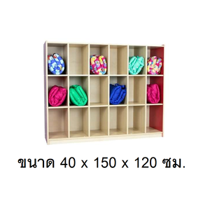 ชั้นเก็บกระเป๋าที่นอนเด็ก 18 ช่อง, ชั้นไม้, ตู้ไม้ เฟอร์นิเจอร์เด็ก, สำหรับโรงเรียน ศูนย์พัฒนาเด็กเล็ก