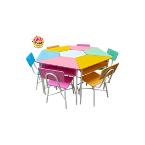 ชุดโต๊ะสี่เหลี่ยมคางหมูพร้อมเก้าอี้6ตัวแบบมีลิ้นชัก และโต๊ะตัวกลาง1ตัว นักเรียนประถม-มัธยม ,โต๊ะเขียนหนังสือเด็ก, โต๊ะกิจกรรม โต๊ะนักเรียน โต๊ะนักเรียนประถม พร้อมส่งในไทย