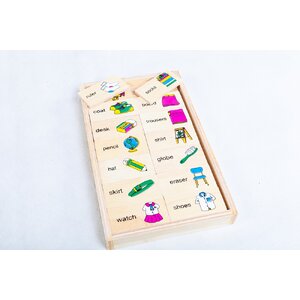 โดมิโน ภาพกับคำอ่านภาษาอังกฤษ ชุดเครื่องใช้นักเรียน ,ของเล่นไม้, ของเล่นเสริมพัฒนาการ, ของเล่นเด็ก, สื่อการสอน