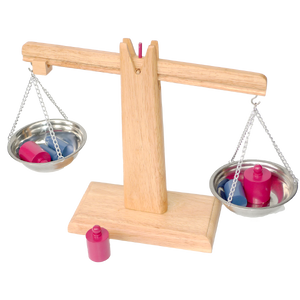 ตราชั่งสองแขนพร้อมบล็อกไม้ ตาชั่งไม้ ชั่งน้ำหนัก สื่อการสอน คณิตศาสตร์