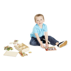 พัซเซิลรูปฟาร์ม 12 ชิ้น 4 ลายฟาร์ม ( 48 ชิ้น ) เสริมทักษะการบังคับมือกับสมอง และเรียนรู้ Wooden Puzzle in a Box - Farm Animals Melissa&Doug, ของเล่นเสริมพัฒนาการ, ของเล่น