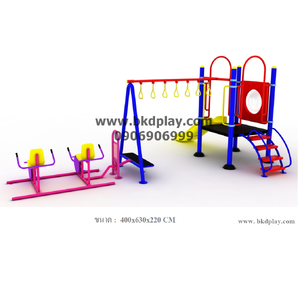ชุดหอสไลด์80 +ห่วงโหน +จักรยานบัดดี้ เครื่องเล่นสนามกลางแจ้ง เครื่องเล่นสนามเหล็ก พร้อมเครื่องออกกำลังกายเด็ก สั่งผลิต 10-20 วัน