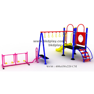 ชุดหอสไลด์80 +ห่วงโหน +เดินอากาศบัดดี้ เครื่องเล่นสนามกลางแจ้ง เครื่องเล่นสนามเหล็ก พร้อมเครื่องออกกำลังกายเด็ก สั่งผลิต 10-20 วัน