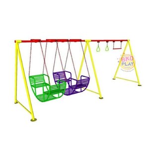 เครื่องเล่นสนามกลางแจ้ง เหล็ก ชุดชิงช้ากระเช้า 2 ที่นั่ง พร้อมห่วงโหน ปรับแบบใหม่ตามมาตรฐาน มอก. ชิงช้ากระเช้า ชิงช้านั่งเล่น Outdoor Playground, ราคาโรงงาน สินค้าสั่งผลิต 10-20 วัน