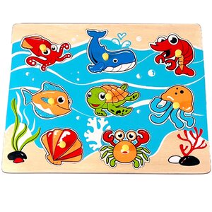 ภาพตัดต่อ สัตว์น้ำ กระดานหมุดสัตว์น้ำ , ของเล่นไม้, ของเล่นเสริมพัฒนาการ, ของเล่นเด็กอนุบาล, สื่อการสอนเด็กอนุบาล
