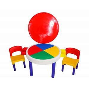 โต๊ะเล่นบล็อกสีสัน พร้อมเก้าอี้ 2 ตัว สำหรับเด็ก อนุบาล โรงเรียน เนอสเซอรี่ ศูนย์พัฒนาเด็กเล็ก