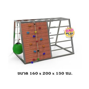 เครื่องเล่นสนามไม้+โครงสแตนเลส เกรด304 ไต่หน้าผา ปีนตาข่าย ไต่บันได ชิงช้า รุ่น BKDPLAY-S-05 ไม้เนื้อแข็ง ผลิตในไทย ใช้สแตนเลสไม่เป็นสนิม เครื่องเล่นสนามกลางแจ้ง เครื่องเล่นสนามไม้ ปีนป่าย กายภาพบำบัด