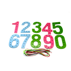 แผ่นตัวเลขร้อยเชือก กระดานตัวเลข 0-9 , ของเล่นเสริมพัฒนาการ, ของเล่นเด็กอนุบาล, สื่อการสอนเด็กอนุบาล วัสดุและสี ปลอดภัยต่อเด็ก มีมาตรฐาน มอก. ตามที่ สพฐ. กำหนด