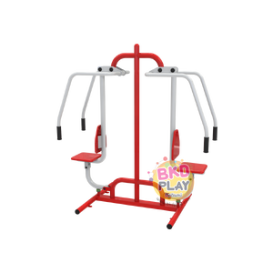เครื่องเล่นสนามกลางแจ้งผู้ใหญ่,บริหารกล้ามเนื้อแขน-หัวไหล่ (แบบดันยกตัวคู่) , ลานกีฬาอเนกประสงค์, เทศบาล,หมู่บ้าน,สวนสาธารณะ, ผลิตในไทย, สั่งทำตามสีที่ต้องการได้ ขนาด 60x170x180 ซม.
