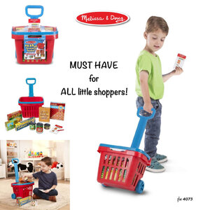 ชุดตะกร้าช้อปปิ้ง ที่ปรับเป็นรถเข็นในตัวได้ มาพร้อมอุปกรณ์ชิ้นอาหาร Grocery Rolling Grocery Basket Melissa&Doug, รุ่น 4073 ของเล่นเสริมพัฒนาการ, ของเล่น