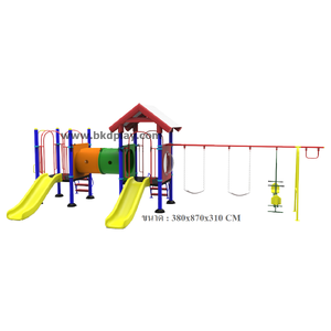 ชุดหอสไลด์80 +ท่อลอดคู่ +ชิงช้าผสม 4 ที่นั่ง เครื่องเล่นสนามกลางแจ้ง เหล็ก ของเล่น สั่งผลิต 10-20 วัน