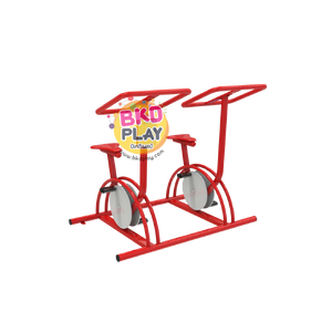 เครื่องออกกำลังกายกลางแจ้งผู้ใหญ่,อุปกรณ์นั่งปั่นจักรยานคู่ ,ลานกีฬาอเนกประสงค์ ,สวนสาธารณะ ,เทศบาล ,หมู่บ้าน ,ผลิตในไทย ,สั่งทำตามสีที่ต้องการได้ ขนาด 100x150x130 ซม.