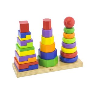 ชุดตัวต่อบล็อกไม้รูปทรงเรขาคณิตหลากสี, ของเล่นเสริมพัฒนาการ, ของเล่นเด็กอนุบาล, สื่อการสอน