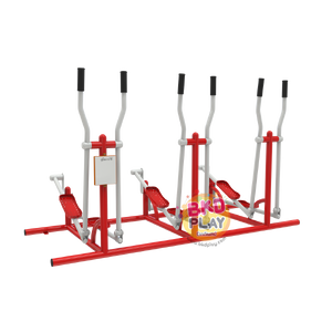 เครื่องออกกำลังกายกลางแจ้งผู้ใหญ่,แขน-ขา-สะโพก-หัวไหล่ (แบบโยกวิ่งสลับเท้า 3 ชุด) ,ลานกีฬาอเนกประสงค์ ,สวนสาธารณะ,เทศบาล,หมู่บ้าน,ผลิตในไทย, สั่งทำตามสีที่ต้องการได้ ขนาด 100 x 240 x 160 ซม.