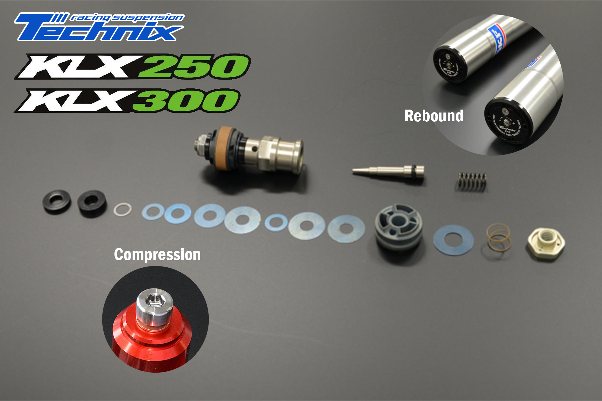 โมโช้คหน้า Technix KLX250/300 โมเปลี่ยน Valve เปลี่ยนระบบไส้มี Compression+Rebound ฝาบน Technix