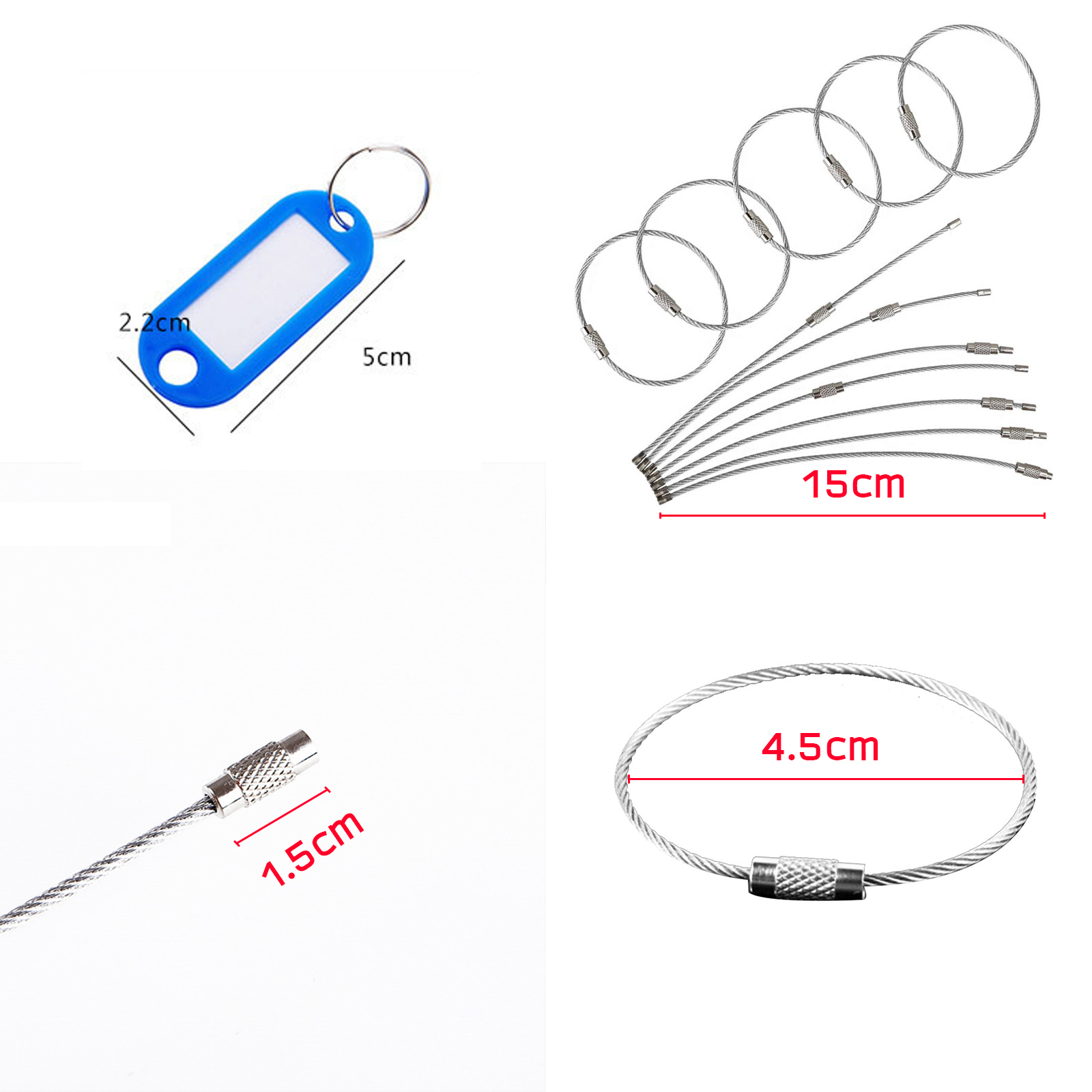 พวกกุญแจ/ป้ายชื่อ มี3แบบ ลวดสลิง-3ชิ้น/ถอดสลัก/ดอกกุญแจเปิดขวด วัสดุคุณภาพ ไม่เป็นสนิม