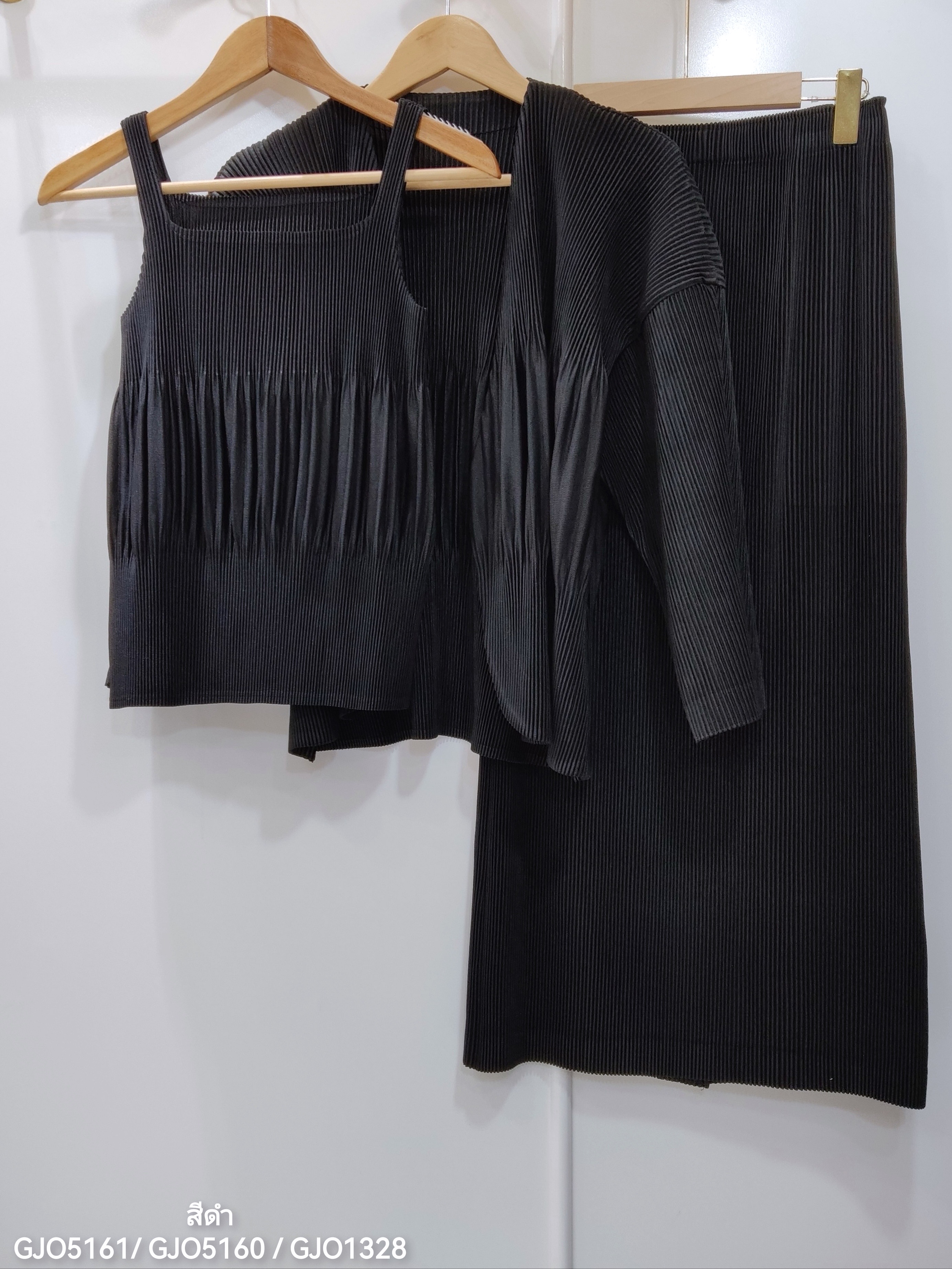 SET 3 ชิ้น 2MUAY รุ่น GJO5161 / GJO5160 / GJO1328 เซ็ตพลีท THICK SQUARE NECK TOP , OPEN FRONT CARDIGAN WITH SKIRT PLEATED SET 12 สี FREE SIZE