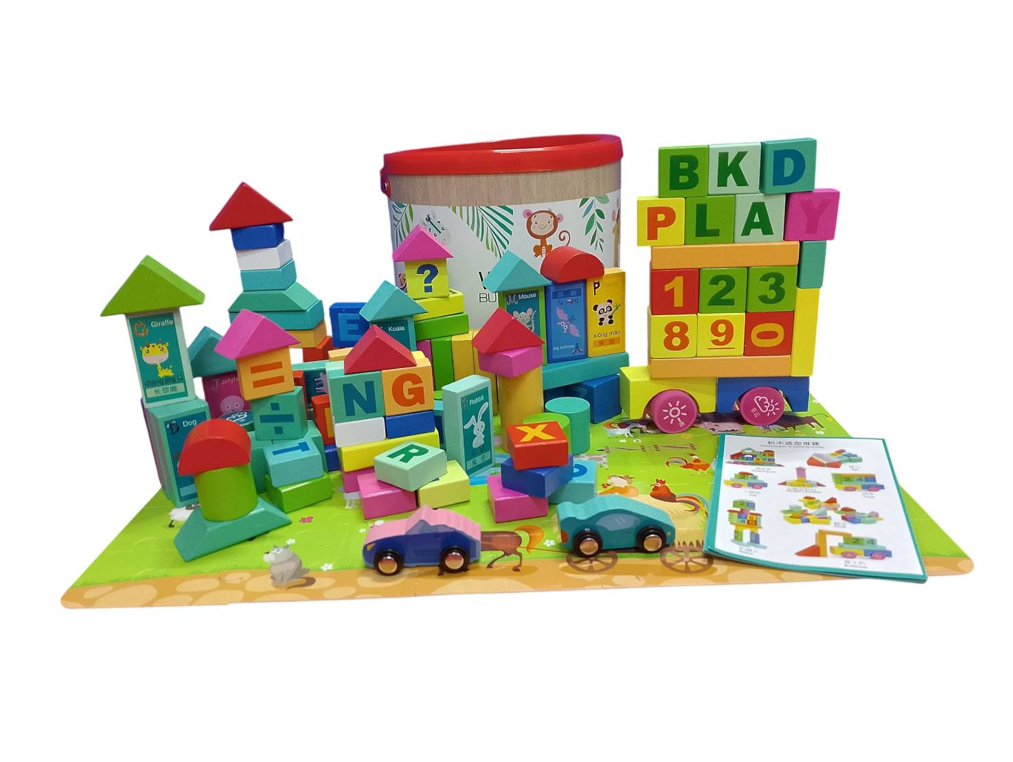 บล็อกไม้ ภาษาอังกฤษ 100 ชิ้น, บล็อคไม้ ของเล่นไม้, ของเล่นเสริมพัฒนาการ, ของเล่นเด็กอนุบาล, สื่อการสอนเด็กอนุบาล