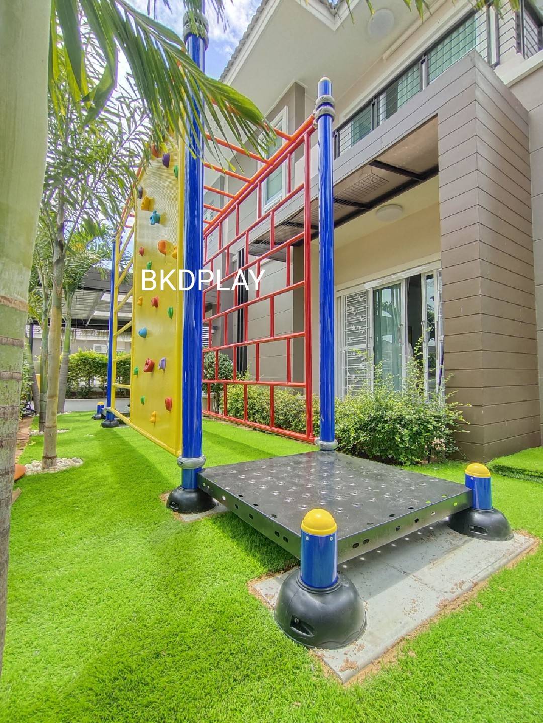 เครื่องเล่นสนามกลางแจ้ง เหล็กตั้งพื้น ชุดปีนป่ายหน้าผาจำลอง ปีนป่ายกำแพง, OutdoorPlayground, บาร์โหนอนุบาล-ประถม ขนาด 80x360x200 ซม.