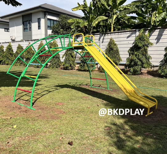 เครื่องเล่นสนามเหล็ก สไลเดอร์โค้งปีนป่ายสีรุ้ง สไลเดอร์ บาร์โค้ง ปีนป่าย Outdoor Playground, ราคาโรงงาน สินค้า สั่งผลิต 10-20 วัน