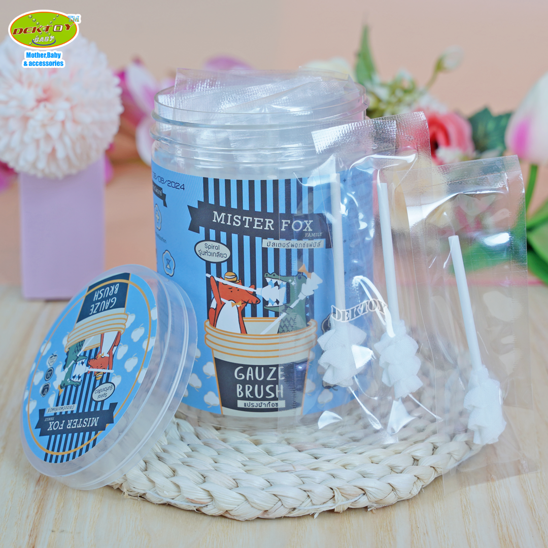 MISTER FOX (มิสเตอร์ฟอกซ์) Gauze Brush แปรงผ้าก๊อซ รุ่นหัวเกลียว (1กระปุก บรรจุ 30 ชิ้น)