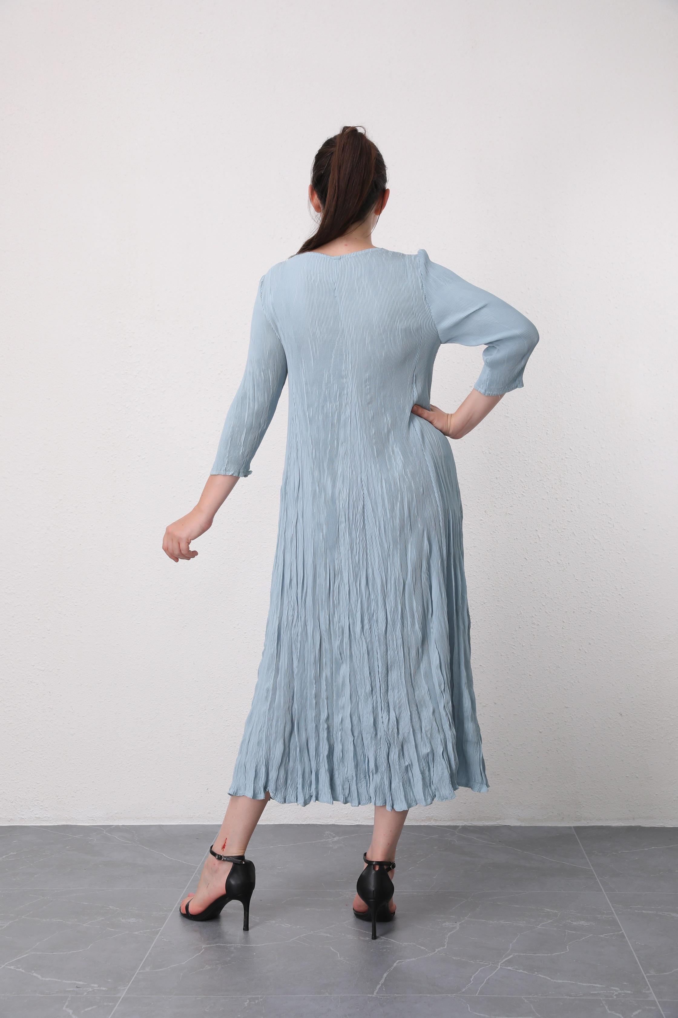 2MUAY รุ่น GA92140 เดรสอัดพลีท LONG SLEEVE CRINKLE PLEATED DRESS 6 สี FREE SIZE