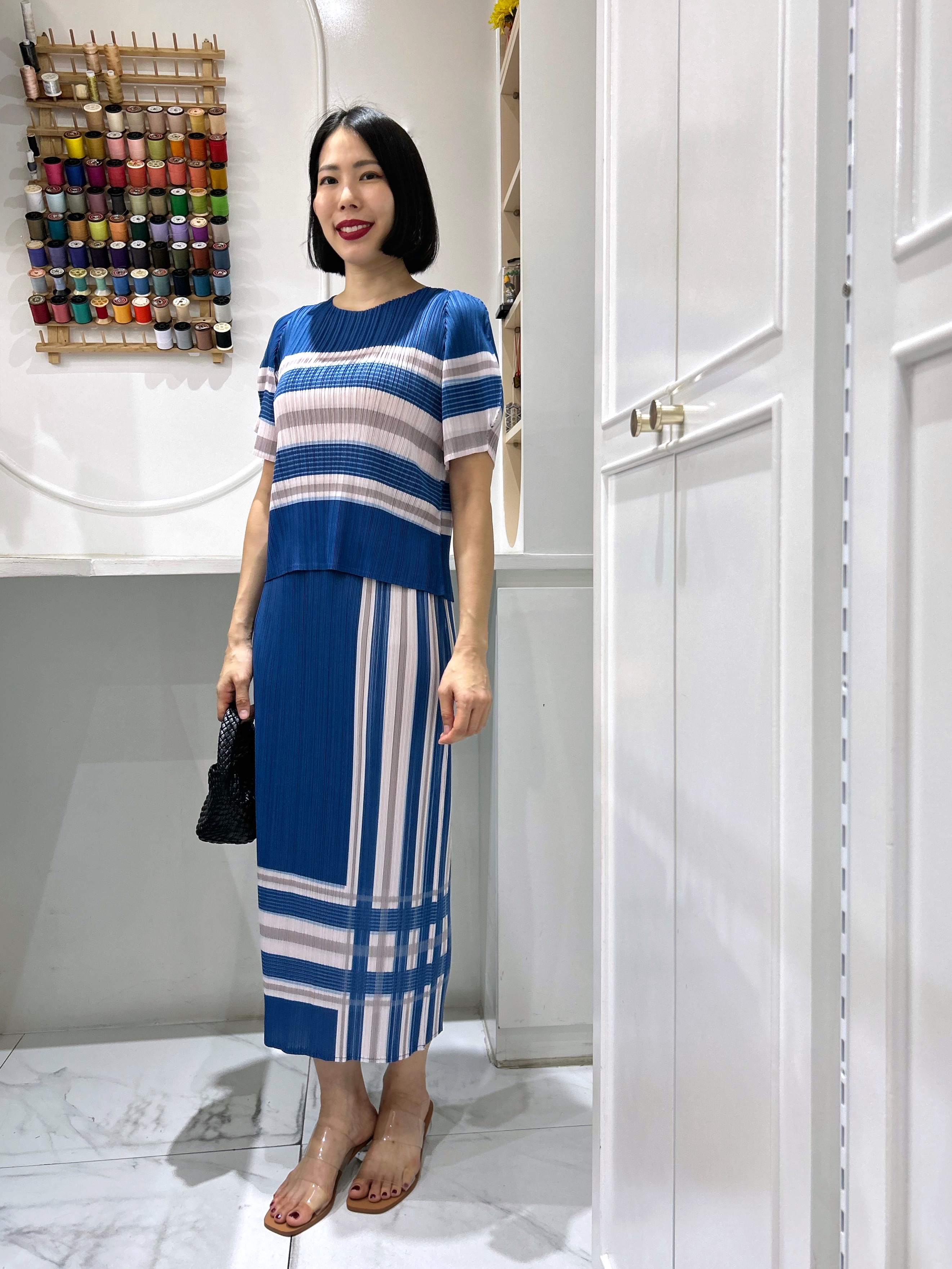2MUAY รุ่น GJO10284 / GJO10309 เซ็ตอัดพลีท STRIP PRINTED PLEATED SET 6 สี FREE SIZE