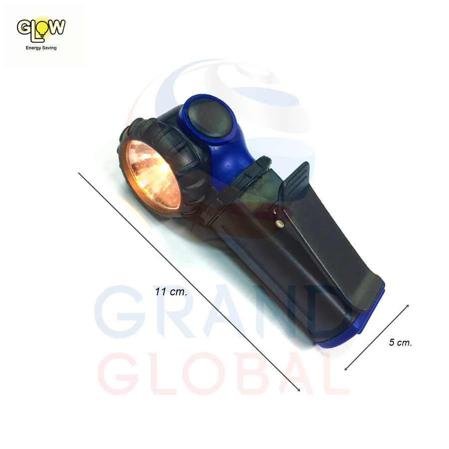 GLOW ไฟฉาย มินิ Swivel Head Mini Flashlight With Clip แบบใส่ถ่าน ตัวหนีบ หัวหมุน ปรับทิศทาง ไฟวอร์มไวท์ คละสี 1 ชิ้น